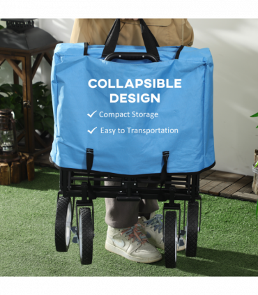 Pull Along Cart Folding Cargo Wagon Trailer Trolley For Beach Garden w/ Handle