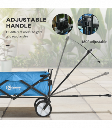 Pull Along Cart Folding Cargo Wagon Trailer Trolley For Beach Garden w/ Handle