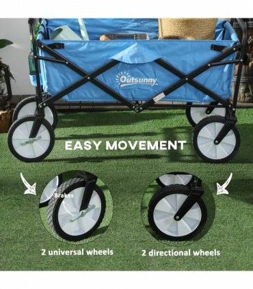 Pull Along Cart Folding Cargo Wagon Trailer Trolley For Beach Garden w/ Handle