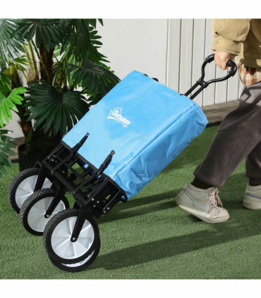 Pull Along Cart Folding Cargo Wagon Trailer Trolley For Beach Garden w/ Handle