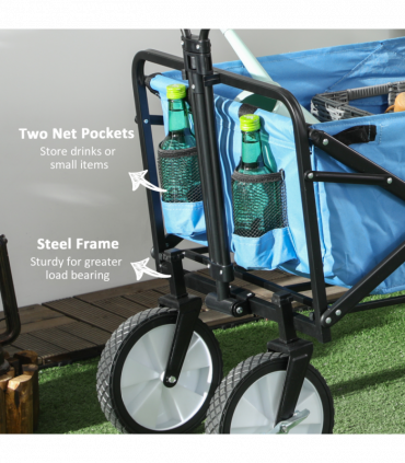 Pull Along Cart Folding Cargo Wagon Trailer Trolley For Beach Garden w/ Handle