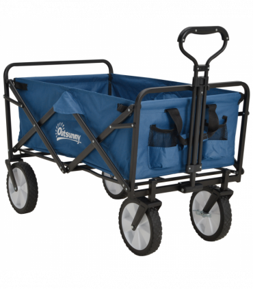 Pull Along Cart Folding Cargo Wagon Trailer Trolley For Beach Garden w/ Handle