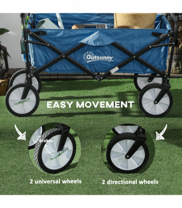 Pull Along Cart Folding Cargo Wagon Trailer Trolley For Beach Garden w/ Handle