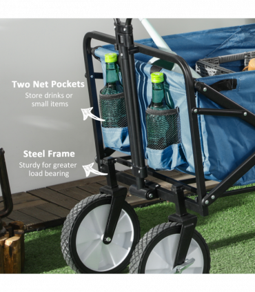 Pull Along Cart Folding Cargo Wagon Trailer Trolley For Beach Garden w/ Handle