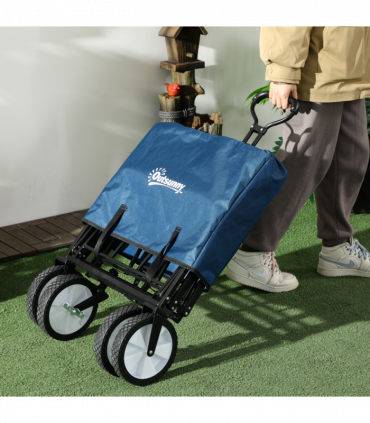 Pull Along Cart Folding Cargo Wagon Trailer Trolley For Beach Garden w/ Handle