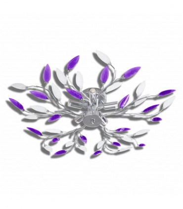 Purple&White Ceiling Lamp Acrylic Crystal Leaf Arms for 5 E14 Bulbs