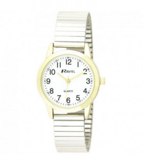 Ravel Ladies Bold Number White Dial Gold Expander Bracelet Watch R0232.22.2