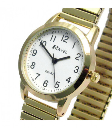 Ravel Ladies Bold Number White Dial Gold Expander Bracelet Watch R0232.22.2