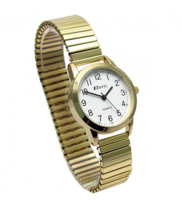 Ravel Ladies Bold Number White Dial Gold Expander Bracelet Watch R0232.22.2