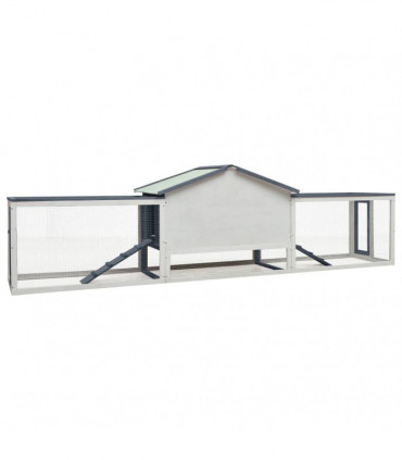 Rabbit Hutch Grey 303x60x86 cm Solid Pine & Fir Wood