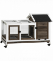 Rabbit Hutch Guinea Pig Cage with Slide-out Tray Wheels for Outdoor & Indoor