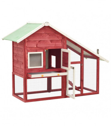 Rabbit Hutch Red and White 140x63x120 cm Solid Firwood