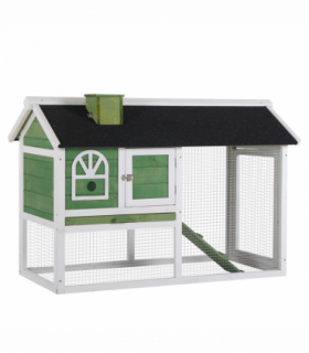 Rabbit Hutch Wood Bunny Cage for Outdoor Indoor w/ Pull Out Tray Run Ramp Green