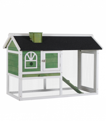 Rabbit Hutch Wood Bunny Cage for Outdoor Indoor w/ Pull Out Tray Run Ramp Green