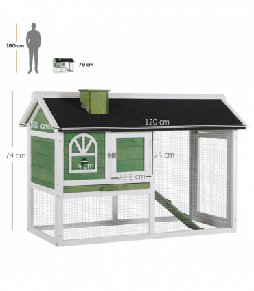 Rabbit Hutch Wood Bunny Cage for Outdoor Indoor w/ Pull Out Tray Run Ramp Green