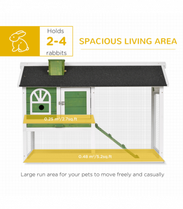 Rabbit Hutch Wood Bunny Cage for Outdoor Indoor w/ Pull Out Tray Run Ramp Green