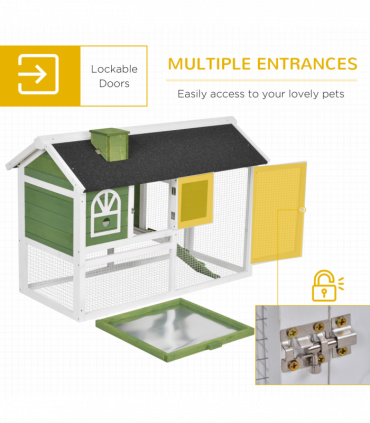 Rabbit Hutch Wood Bunny Cage for Outdoor Indoor w/ Pull Out Tray Run Ramp Green