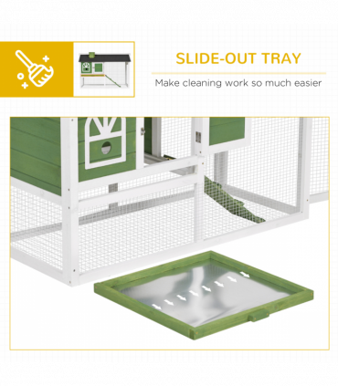 Rabbit Hutch Wood Bunny Cage for Outdoor Indoor w/ Pull Out Tray Run Ramp Green