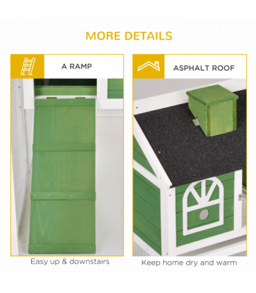 Rabbit Hutch Wood Bunny Cage for Outdoor Indoor w/ Pull Out Tray Run Ramp Green
