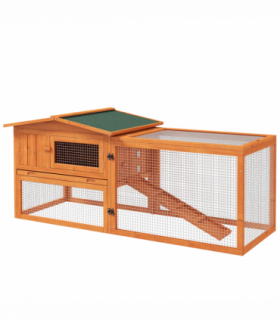 Rabbit Hutch and Run Outdoor Sliding Tray Hay Rack Ramp, 156x58x68 cm Pawhut