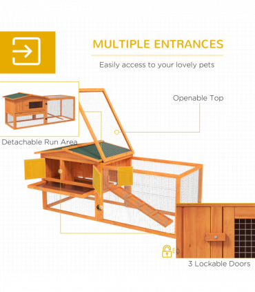 Rabbit Hutch and Run Outdoor Sliding Tray Hay Rack Ramp, 156x58x68 cm Pawhut