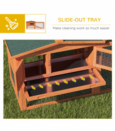 Rabbit Hutch and Run Outdoor Sliding Tray Hay Rack Ramp, 156x58x68 cm Pawhut