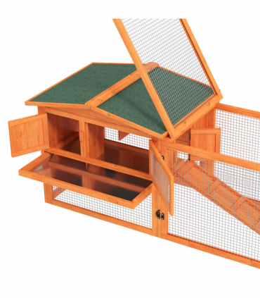 Rabbit Hutch and Run Outdoor Sliding Tray Hay Rack Ramp, 156x58x68 cm Pawhut
