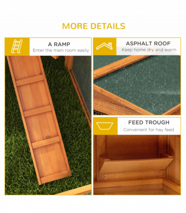 Rabbit Hutch and Run Outdoor Sliding Tray Hay Rack Ramp, 156x58x68 cm Pawhut