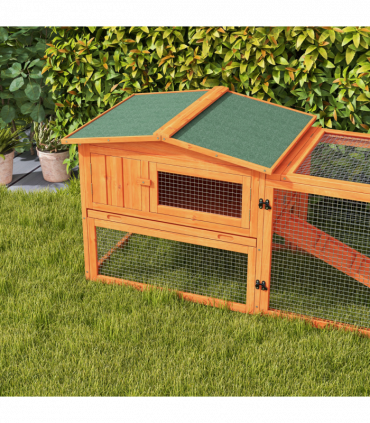 Rabbit Hutch and Run Outdoor Sliding Tray Hay Rack Ramp, 156x58x68 cm Pawhut