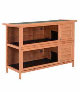 Rabbit Hutch for Two Rabbits Outdoor Guinea Pig Cage w/ Removable Trays, Orange