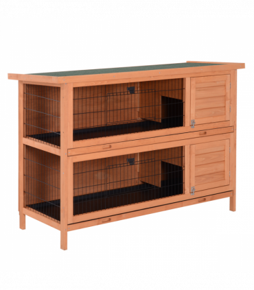 Rabbit Hutch for Two Rabbits Outdoor Guinea Pig Cage w/ Removable Trays, Orange