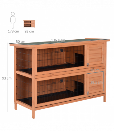 Rabbit Hutch for Two Rabbits Outdoor Guinea Pig Cage w/ Removable Trays, Orange