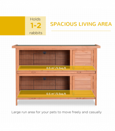 Rabbit Hutch for Two Rabbits Outdoor Guinea Pig Cage w/ Removable Trays, Orange