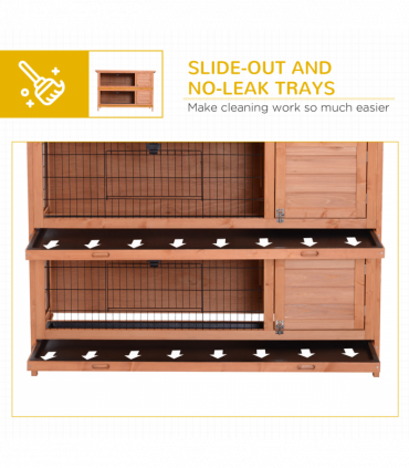 Rabbit Hutch for Two Rabbits Outdoor Guinea Pig Cage w/ Removable Trays, Orange