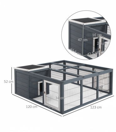Rabbit Run Small Animal Hutch Guinea Pig House with Openable Main House & Roof