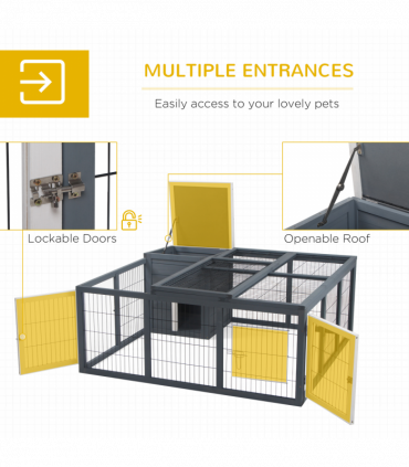 Rabbit Run Small Animal Hutch Guinea Pig House with Openable Main House & Roof