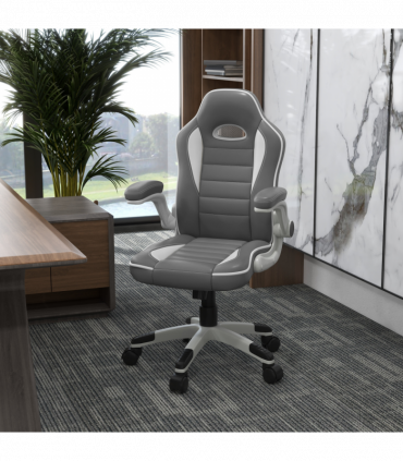 Racing Gaming Chair Height Adjustable Swivel Chair with Flip Up Armrests, Grey