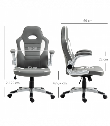 Racing Gaming Chair Height Adjustable Swivel Chair with Flip Up Armrests, Grey