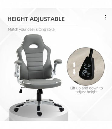 Racing Gaming Chair Height Adjustable Swivel Chair with Flip Up Armrests, Grey