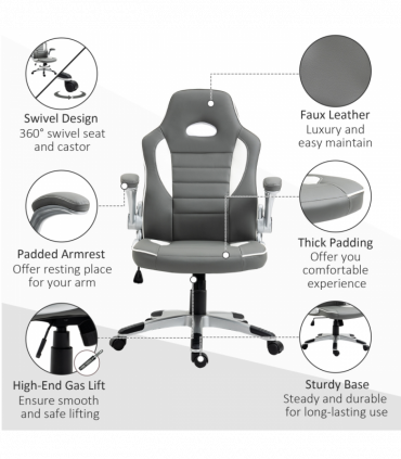 Racing Gaming Chair Height Adjustable Swivel Chair with Flip Up Armrests, Grey