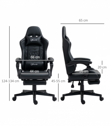 Racing Gaming Chair PU Leather Gamer Recliner Home Office, Black