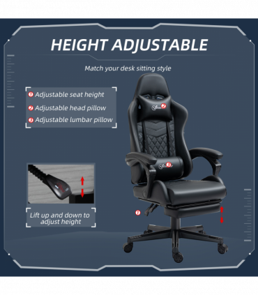 Racing Gaming Chair PU Leather Gamer Recliner Home Office, Black
