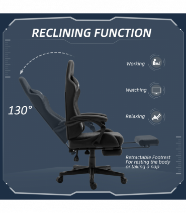 Racing Gaming Chair PU Leather Gamer Recliner Home Office, Black