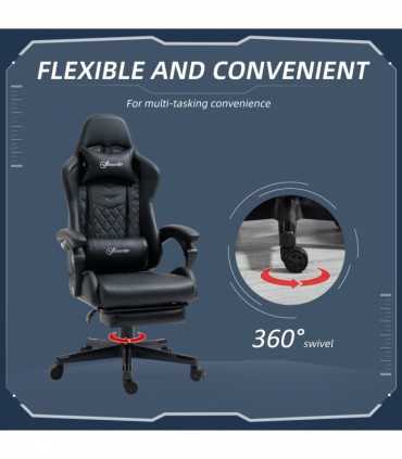 Racing Gaming Chair PU Leather Gamer Recliner Home Office, Black