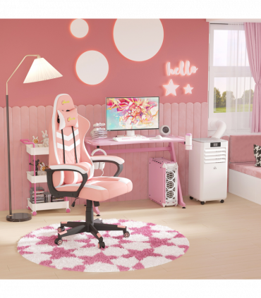 Racing Gaming Chair w/ Lumbar Support, Gamer Office Chair, Pink