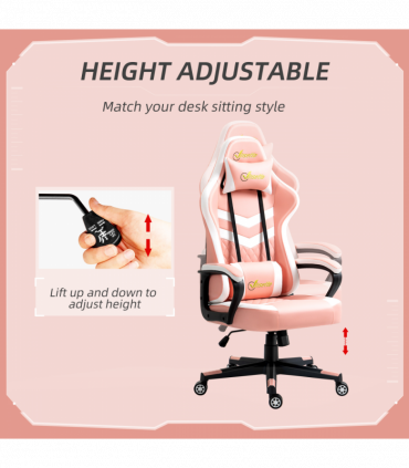 Racing Gaming Chair w/ Lumbar Support, Gamer Office Chair, Pink