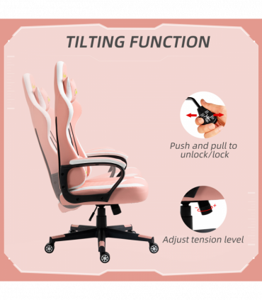 Racing Gaming Chair w/ Lumbar Support, Gamer Office Chair, Pink