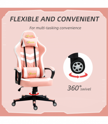 Racing Gaming Chair w/ Lumbar Support, Gamer Office Chair, Pink