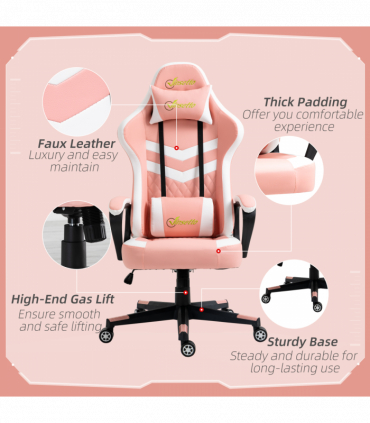 Racing Gaming Chair w/ Lumbar Support, Gamer Office Chair, Pink