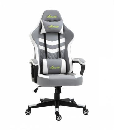 Racing Gaming Chair w/ Lumbar Support, Headrest, Gamer Office Chair, Grey White
